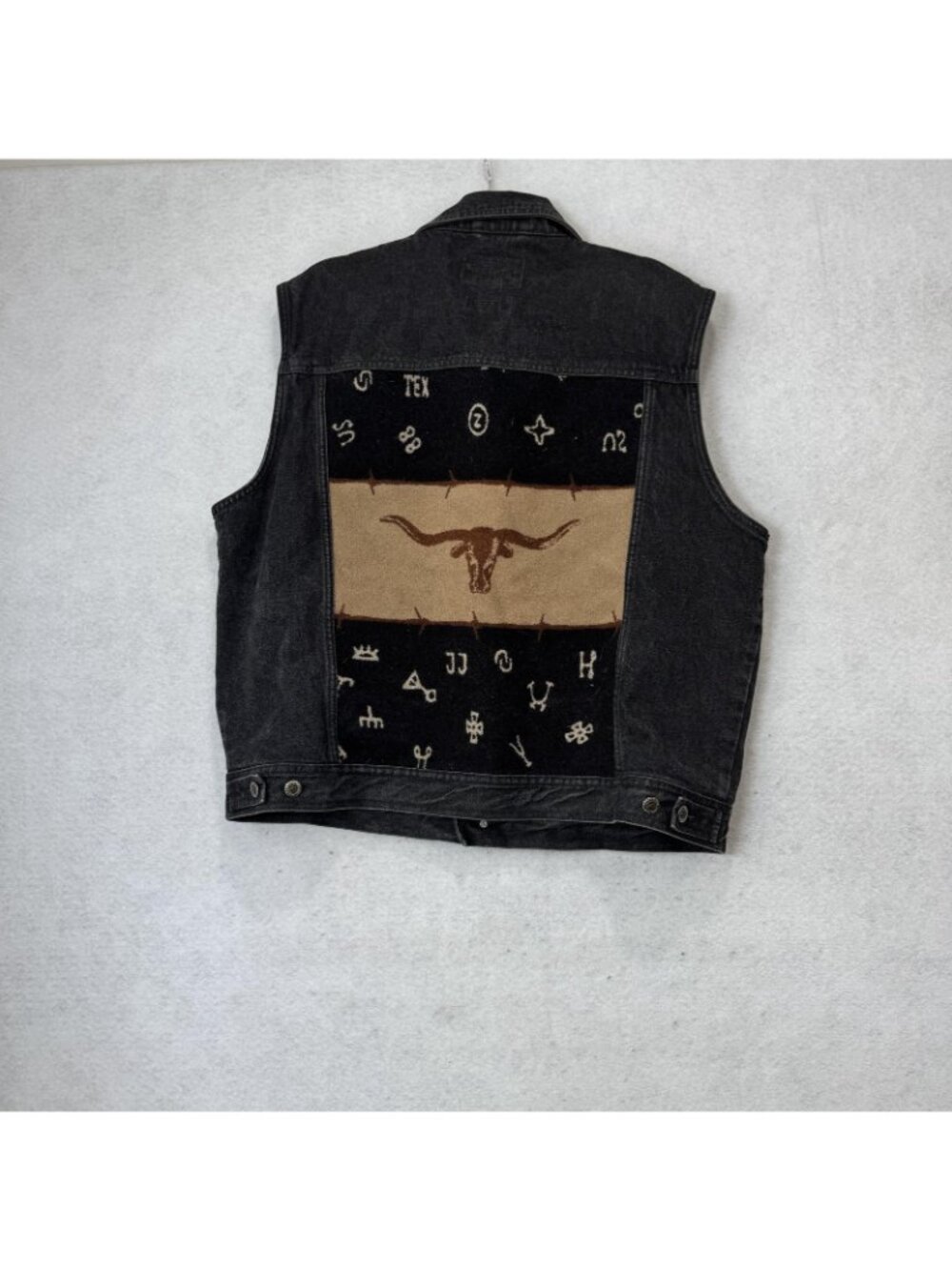 Pendleton Western Wear Vest Mens XL Black Denim Longhorn Wool Back Western